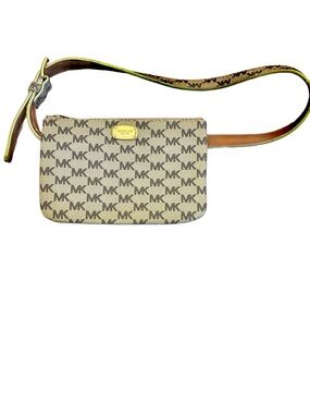 Michael Kors Beige Monogram Fanny Belt Bag with Gold Tone Hardware